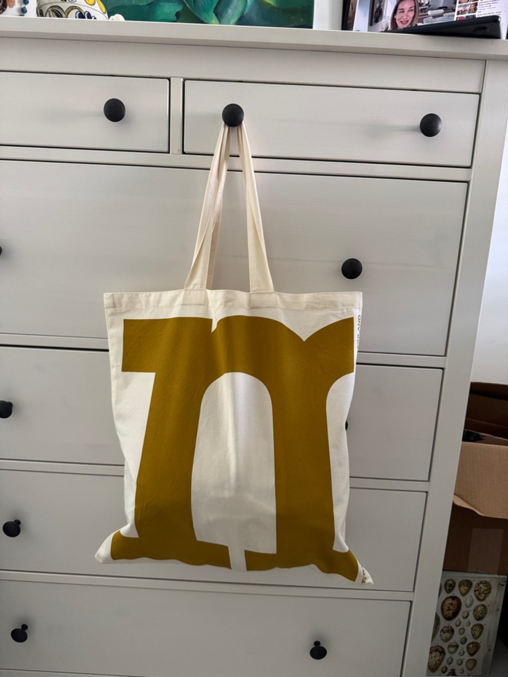 Marimekko Mono City Gold and Off White Canvas Tote